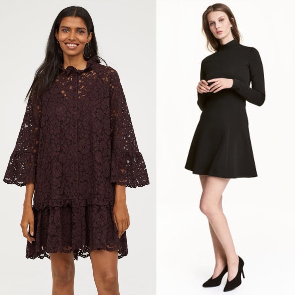 BUNDLE of 2 H&M dresses Black jersey dress and burgundy lace dress